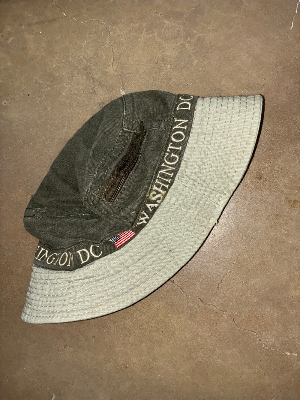 Washington DC Bucket Hat with American Flag Patch - Olive & sage